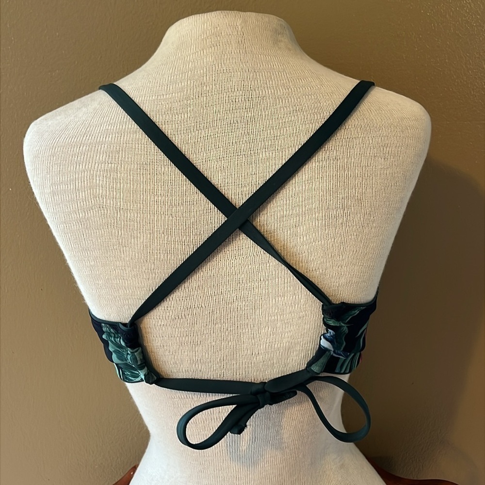 Kona Sol bikini top, criss cross tie back, floral pattern, black green pink blue - Picture 5 of 8